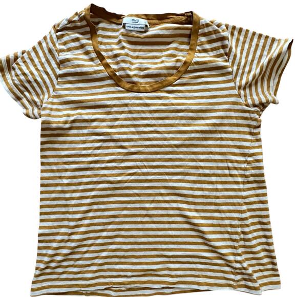 Mango Tops - MNG MANGO x Women's Basic Striped Yellow White T-Shirt l SIZE XS